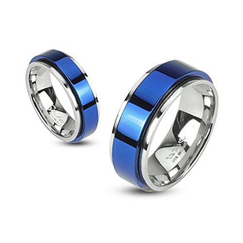 Autiga Herren Damen Edelstahl Ring Drehring Spinner Spinning Schwarz Gold Blau IP blau-Silber 67 - Ø 21,39 mm 8 mm von Autiga