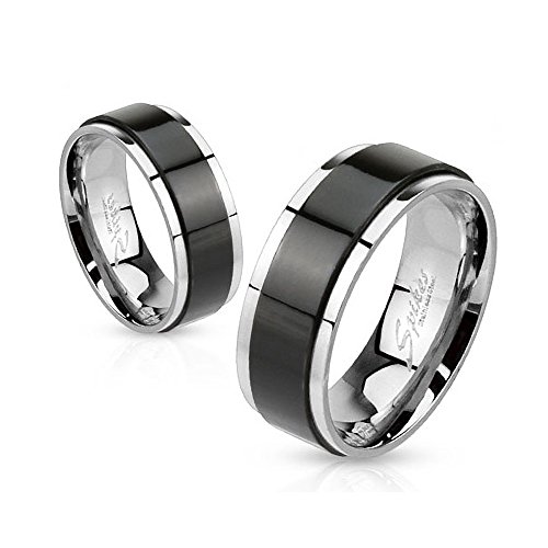 Autiga Herren Damen Edelstahl Ring Drehring Spinner Spinning Schwarz Gold Blau IP schwarz-silber 52 - Ø 16,51 mm 6 mm von Autiga