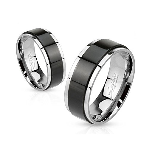 Autiga Herren Damen Edelstahl Ring Drehring Spinner Spinning Schwarz Gold Blau IP schwarz-Silber 59 - Ø 18,95 mm 8 mm von Autiga