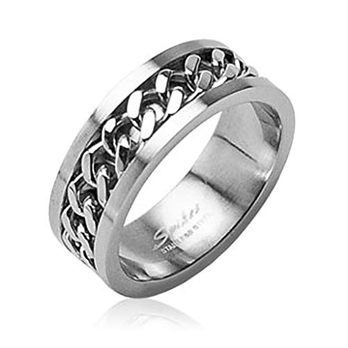 Autiga Herren Damen Edelstahl Ring Silber Ketten Inlay Kettenring Drehring Spinner Silber 62 - Ø 19,76 mm 8 mm von Autiga