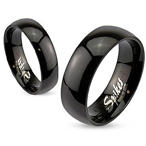 Autiga Herren Damen Ring Edelstahl Schwarz IP Gewölbt Partnerring Bandring schwarz 57 - Ø 18,14 mm 6 mm von Autiga