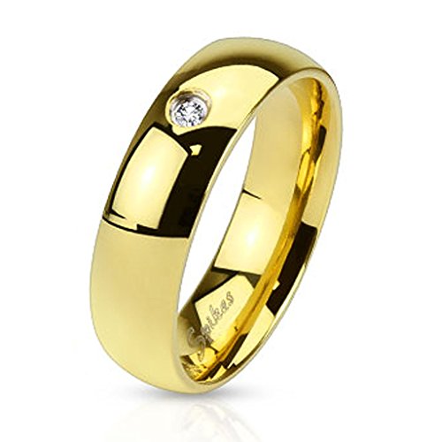Autiga Herren Damen Ring Edelstahl Zirkonia Kristall Partnerring Ehering Gold 70 - Ø 22,20 mm 8 mm von Autiga