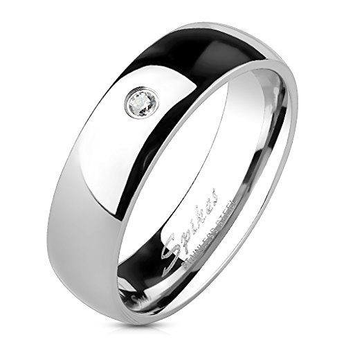 Autiga Herren Damen Ring Edelstahl Zirkonia Kristall Partnerring Ehering silber 54 - Ø 17,32 mm 6 mm von Autiga