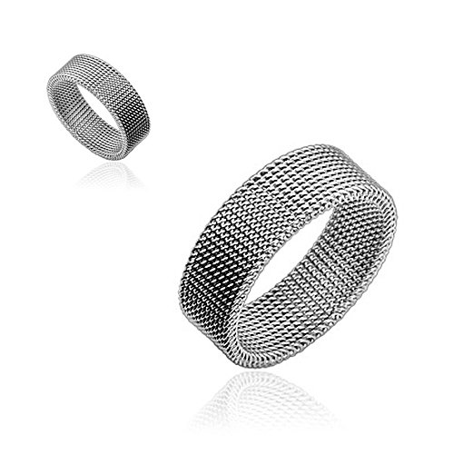 Autiga Herren Ring Edelstahl Herrenring Flexibel Mesh-Optik Silber 62 - Ø 19,76 mm von Autiga