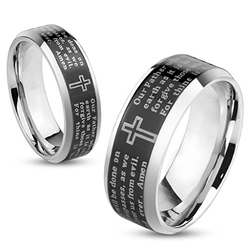 Autiga Herrenring Damenring Gebet Kreuz Edelstahl Damen Herren Ring Vater Unser schwarz black schwarz 52 - Ø 16,51 mm von Autiga