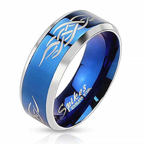 Autiga Herrenring Edelstahl Ring Herren Tribal Biker Bandring Gothic schwarz blau Gold blau 70 - Ø 22,20 mm von Autiga