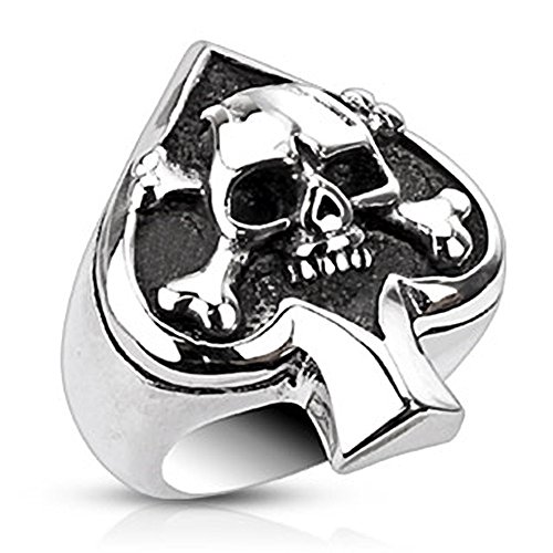 Autiga Pik Ass Totenkopf Ring Herren Damen Edelstahl Biker Gothic Skat Silber 54 - Ø 17,32 mm von Autiga