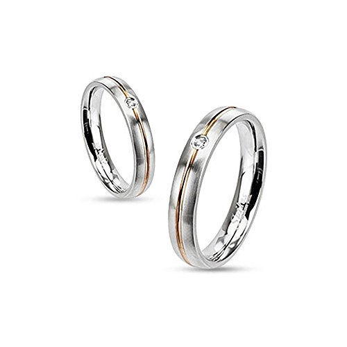 Autiga Ring Damenring Verlobungsring Hochzeit Edelstahl Gold Inlay Zirkonia Kristall Silber-Farben-Gold-Farben 52 - Ø 16,51 mm von Autiga