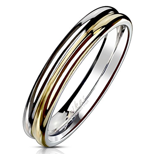 Autiga Ring Edelstahl Damen Herren Zweifarbig Bandring Bicolor Partnerring Ehering silber-gold-rosegold 49 - Ø 15,70 mm von Autiga