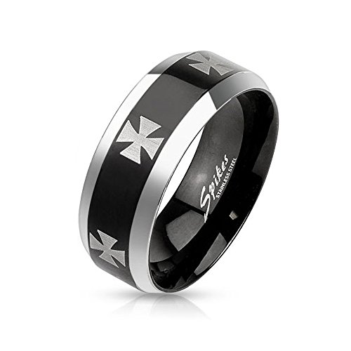 Autiga Ring Edelstahl Herren Damen Biker Eisernes Kreuz Bandring Gothic Iron Cross schwarz-silber 70 - Ø 22,20 mm von Autiga