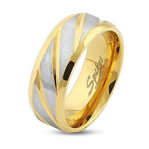 Autiga Ring Edelstahl Herren Damen Diagonal Streifen Partnerring Ehering Gold Schwarz Bandring gold 52 - Ø 16,51 mm 6 mm von Autiga
