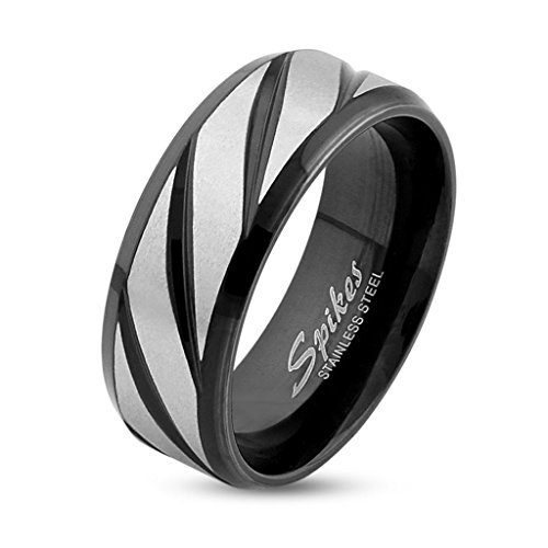 Autiga Ring Edelstahl Herren Damen Diagonal Streifen Partnerring Ehering Gold Schwarz Bandring schwarz 67 - Ø 21,39 mm 8 mm von Autiga