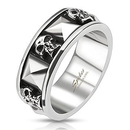 Autiga Ring Edelstahl Herren Totenkopf Pyramide Biker Skull Gothic Silber Silber-schwarz 67 - Ø 21,39 mm von Autiga