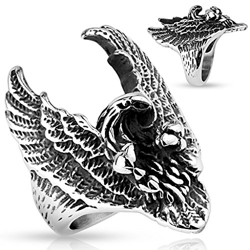 Autiga Ring Herren Biker Gothic Adler Flügel Eagle Wings Punk Massiv Rocker Edelstahl Silber 64 - Ø 20,57 mm von Autiga