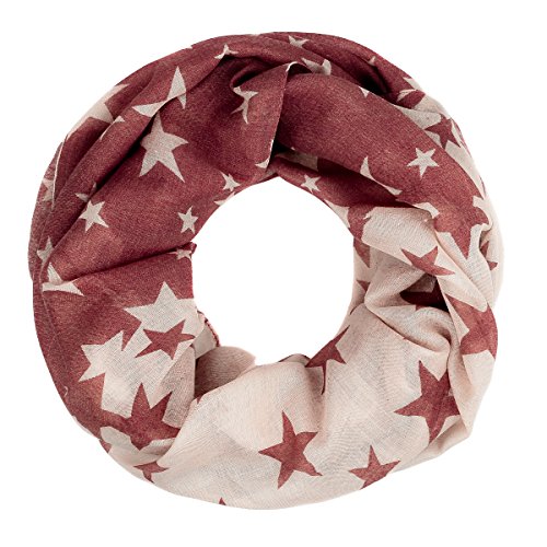 Autiga Schlauchschal Loopschal Rundschal Sterne Stars Flower Infinity Tube Scarf zweifarbig rot von Autiga