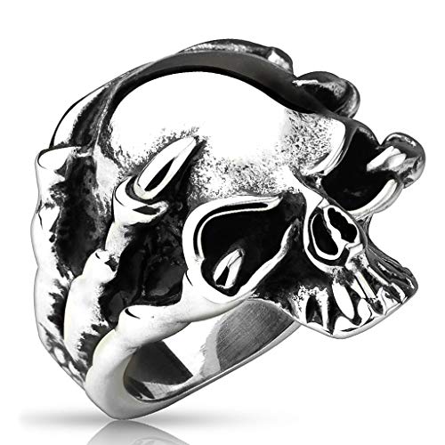 Autiga Totenkopf Ring Herren Biker Skull Skelett Klauen Gothic Punk Massiv Rocker Knochen Hand Finger Edelstahl Silber 59 - Ø 18,95 mm von Autiga