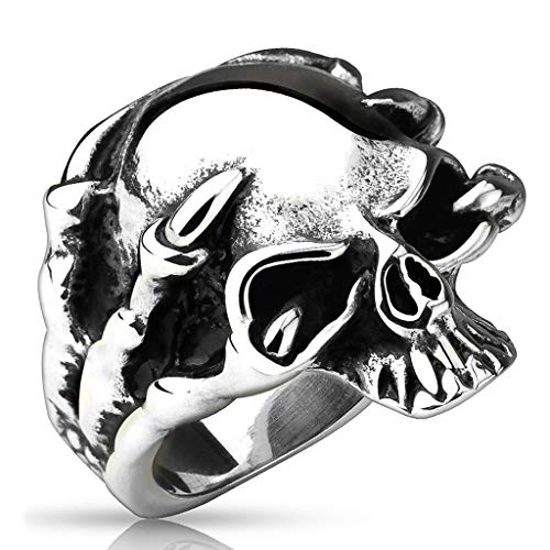 Autiga Totenkopf Ring Herren Biker Skull Skelett Klauen Gothic Punk Massiv Rocker Knochen Hand Finger Edelstahl Silber 64 - Ø 20,57 mm von Autiga