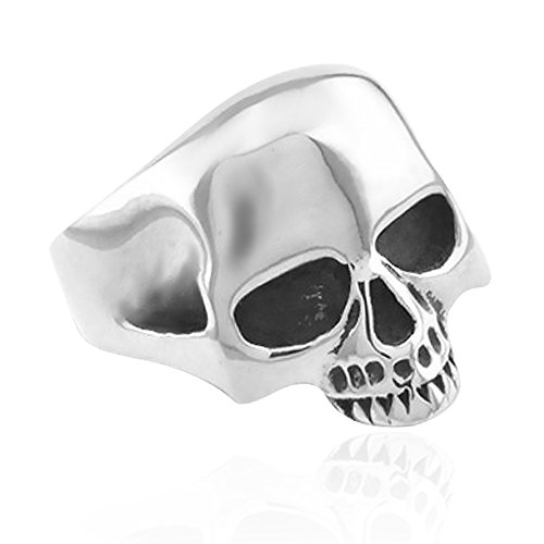 Autiga Totenkopf Ring Herren Damen Edelstahl Biker Skull Gothic Massiv Silber Schwarz schwarz 70 - Ø 22,20 mm von Autiga