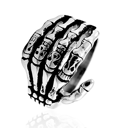 Autiga Totenkopf Ring Herren Edelstahl Biker Skull Skelett Knochen Hand Finger Gothic Silber 64 - Ø 20,57 mm von Autiga