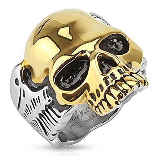 Autiga Totenkopf Ring Herren Edelstahl Flügel Biker Skull Gothic Massiv Zweifarbig Gold Silber Punk Rocker silber-gold 64 - Ø 20,57 mm von Autiga