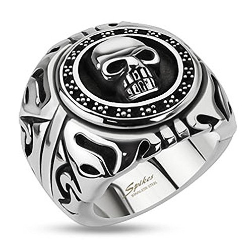 Autiga Totenkopf Ring Siegel Shield Edelstahl Massiv Biker Gothic Silber Herren Männer Silber 59 - Ø 18,95 mm von Autiga