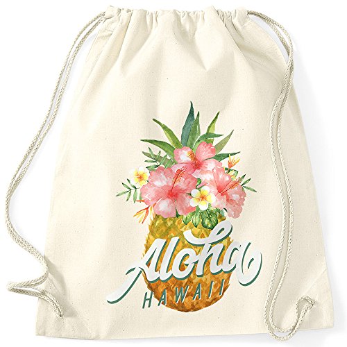 Autiga Turnbeutel Ananas Aloha Hawaii Blumen Pineapple Tropical Summer Jungle Paradise Hummingbird Gymsac Gymbag natur unisize von Autiga