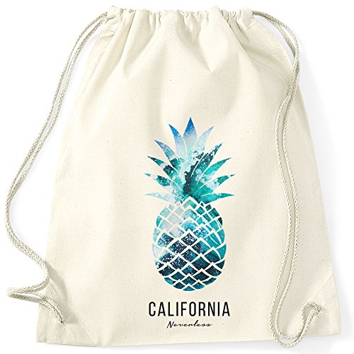 Autiga Turnbeutel Ananas Pineapple Hipster Beutel Tasche Jutebeutel Gymsac Stringbag Drawstring natur-ocean unisize von Autiga