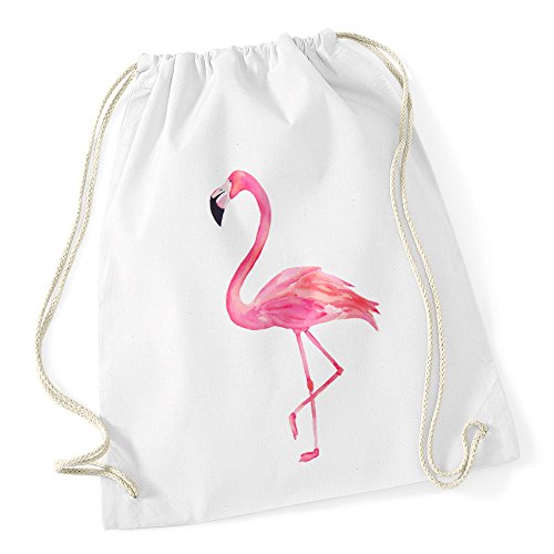 Autiga Turnbeutel Flamingo Gymsac aus reiner Baumwolle Sportbeutel Drawstring weiß unisize von Autiga