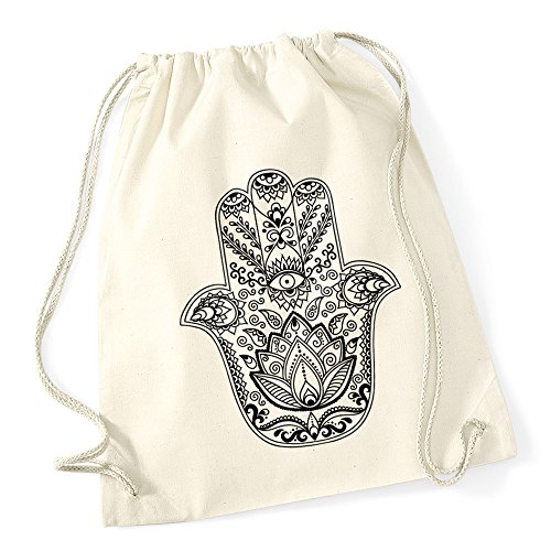 Autiga Turnbeutel Hamsa Hand der Fatima Glücksbringer Geschenk Sportbeutel aus Baumwolle natur unisize von Autiga
