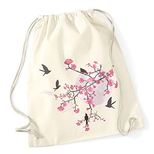 Autiga Turnbeutel Kirschblüten Vögel Vogel Blumen Blüten Flower Cherry Tree Birds natur unisize von Autiga
