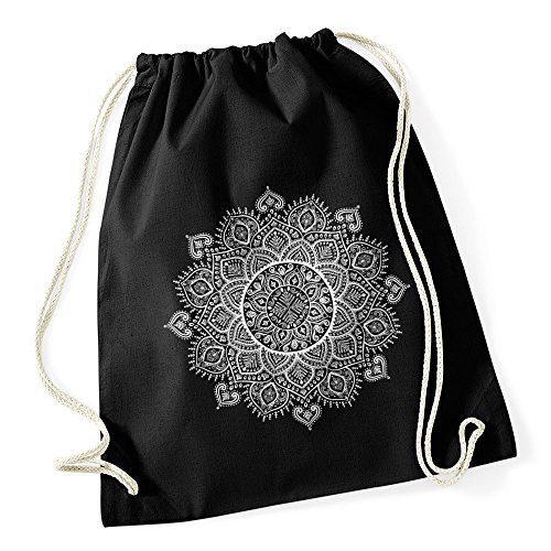 Autiga Turnbeutel Mandala Ethno Boho Bohemian Hipster Beutel Tasche Gymsac Drawstring Baumwolle schwarz unisize von Autiga