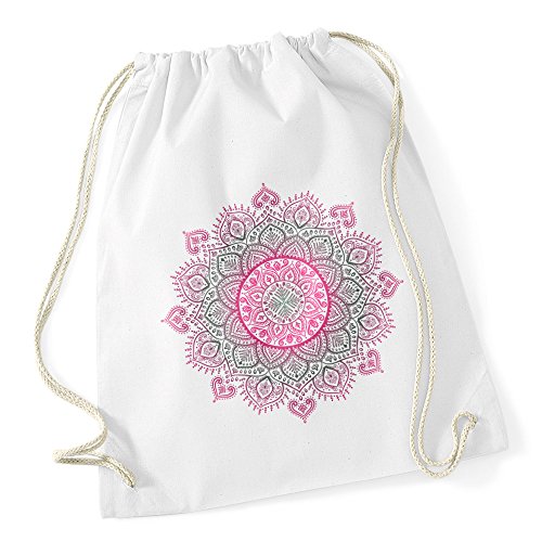 Autiga Turnbeutel Mandala Ethno Boho Bohemian Hipster Beutel Tasche Gymsac Drawstring Baumwolle weiß-pink/oliv unisize von Autiga