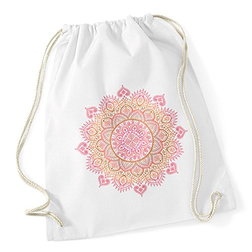 Autiga Turnbeutel Mandala Ethno Boho Bohemian Hipster Beutel Tasche Gymsac Drawstring Baumwolle weiß-pink/orange unisize von Autiga
