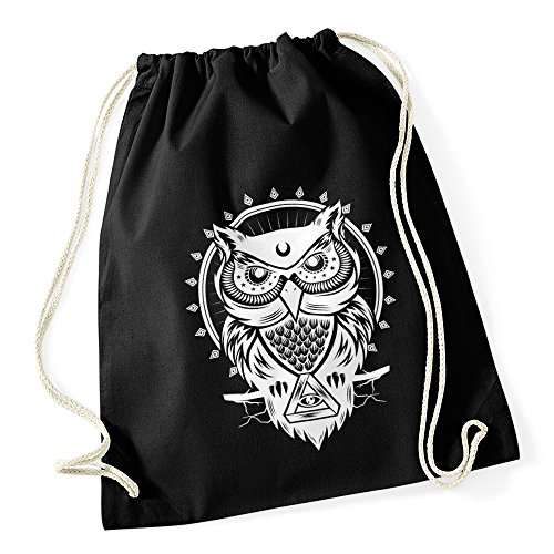 Autiga Turnbeutel Mandala Eule Owl Boho Ethno Bohemian Sportbeutel Gymsac schwarz unisize von Autiga