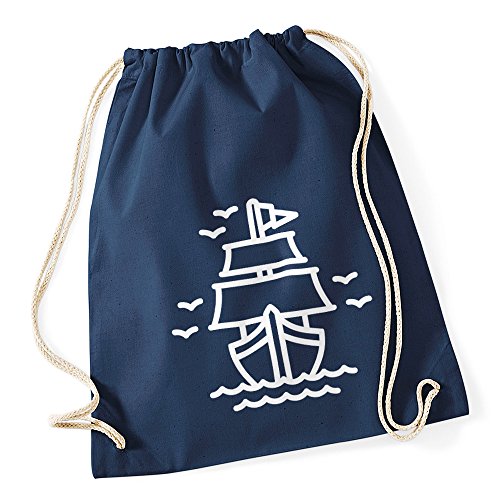 Autiga Turnbeutel Schiffchen Schiff Segelschiff Hipster Beutel Tasche Jutebeutel Jutesack Gymsac navy unisize von Autiga
