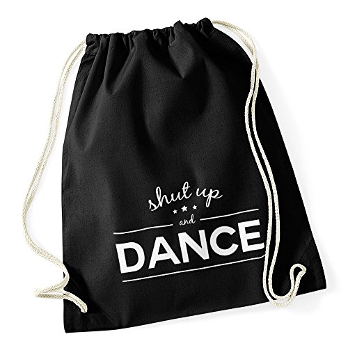 Autiga Turnbeutel Shut up and dance Techno Party Beutel Tasche Baumwolle Gymbag Stringbag schwarz von Autiga