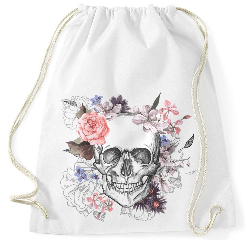 Autiga Turnbeutel Turnbeutel Totenkopf Blumen Flower Skull Boho Schädel Gymsac Baumwolle Autiga® von Autiga