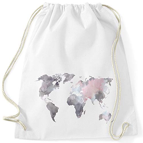 Autiga Turnbeutel Weltkarte Wasserfarben Watercolor World Map Gymsac weiß-grau unisize von Autiga