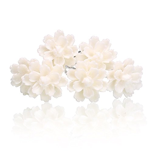 Autiga Weiße Blumen Haarnadeln Lotus Blüte Hochzeit Braut Haarschmuck Blumenhaarnadel Kommunion Haarpins Brautschmuck Duttnadeln weiß 12er Set von Autiga