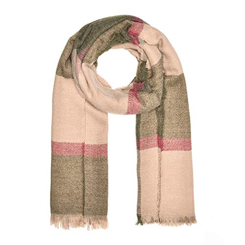Autiga großer Damen Strickschal kariert Karo XXL Wollschal Oversized Winterschal Deckenschal oliv-braun von Autiga