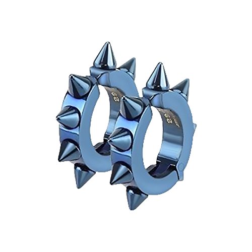 Creolen Clip Ohrringe Edelstahl Spikes Stacheln Herren Damen Gothic Punk blau von Autiga