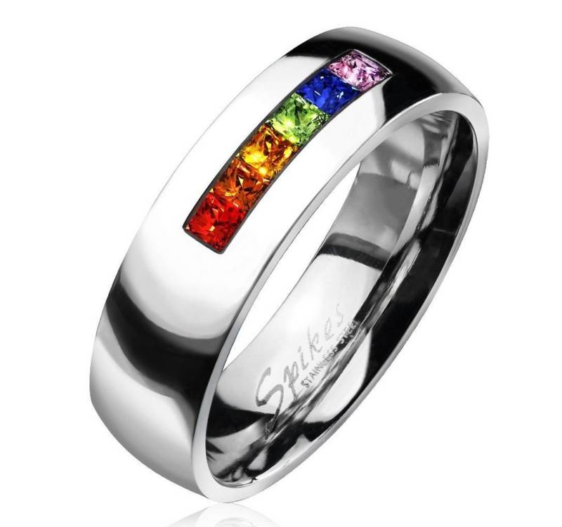 Fingerring Damen Ring Edelstahl Regenbogen Zirkonia Kristall Herren Bandring Autiga® von Autiga