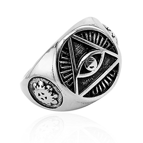 Freimaurer Ring Herren Edelstahl Allsehendes Auge der Vorsehung Dreieck Masonic Siegelring silber 57 - Ø 18,14 mm von Autiga