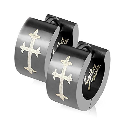 Klappcreolen Creolen Kreuz schwarz Herren Damen Edelstahl Cross Gothic schwarz von Autiga