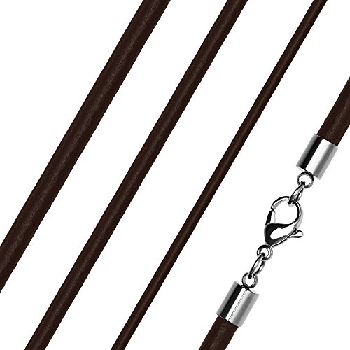 Lederkette Halskette Lederband Kette Echtleder Rindsleder Karabiner Edelstahl Kette für Anhänger dunkelbraun 4 mm 55 mm von Autiga