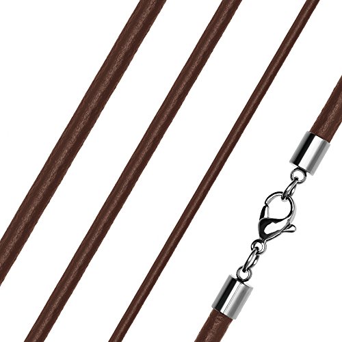 Lederkette Halskette Lederband Kette Echtleder Rindsleder Karabiner Edelstahl Kette für Anhänger braun 2 mm 75 mm von Autiga