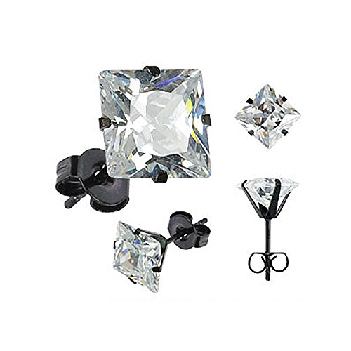 Ohrstecker Zirkonia Edelstahl Damen Herren Ohrringe Kristall schwarz transparent transparent-quadratisch 6 mm von Autiga