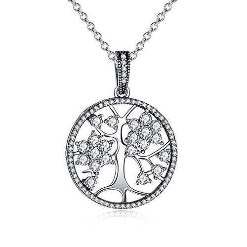 funkelnde Damen-Halskette mit Lebensbaum Anhänger, Tree of Life, 925 Sterling Silber, Zirkonia Kristalle, Autiga® silber von Autiga