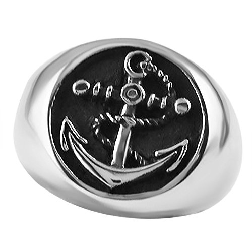 großer Herren Ring Anker Siegelring Seemanns Ring Bikerring Edelstahl Anchor silber 62 - Ø 19,76 mm von Autiga