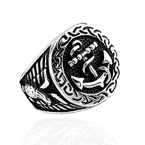 großer Herren Ring Anker Siegelring Seemanns Ring Bikerring Edelstahl Anchor silber 62 - Ø 19,76 mm von Autiga